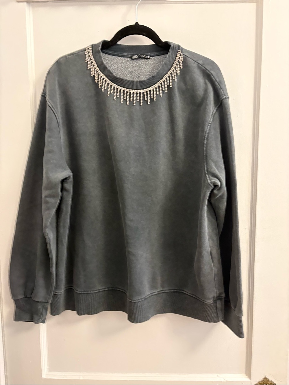 Embellished Crewneck Sweatshirt - Gray by Zara size Large
